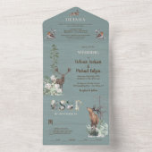 Invitation Tout En Un Forêt boisée Animaux Dusty Blue Mariage (À l'intérieur)