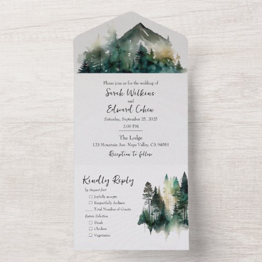 Invitation Tout En Un Forêt d'aquarelle rustique (À l'intérieur)