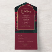 Invitation Tout En Un Forêt des Roses Rouges Vert Mariage d'hiver (À l'intérieur)
