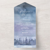 Invitation Tout En Un Forêt d'hiver moderne Aquarelle bleue Pas de dîner (À l'intérieur)