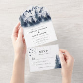 Invitation Tout En Un Forêt d'hiver rustique tout en un Mariage bleu (Déchirure)