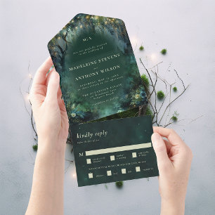 Invitation Tout En Un Forêt enchantée Fairytale Mariage vert