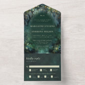Invitation Tout En Un Forêt enchantée Fairytale Mariage vert (À l'intérieur)