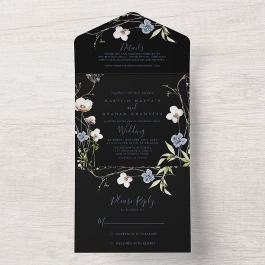 Invitation Tout En Un Forêt sauvage Mariage noir (À l'intérieur)
