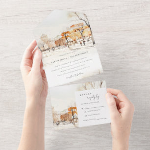 Invitation Tout En Un Forgo North Dakota City Scape Mariage d'aquarelle
