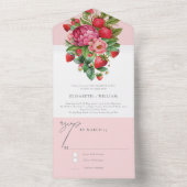Invitation Tout En Un Fraises et pivoines Parti d'engagement Rsvp (À l'intérieur)