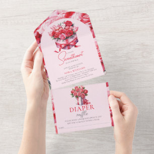 Invitation Tout En Un Fromage de Baby shower de couches à arc floral