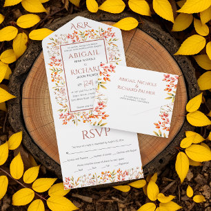 Invitation Tout En Un Frontière des feuilles et des baies mariage en ter