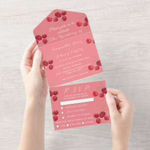 Invitation Tout En Un Fruit rouge cerises Élégant Mariage rustique