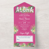 Invitation Tout En Un Fuchsia Baby shower rose Tropical Déchets Raffle (À l'intérieur)