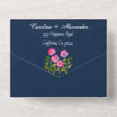 Invitation Tout En Un Fuchsia Marine Bleu moderne Bold élégant floral (Verso)