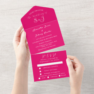 Invitation Tout En Un Fuchsia RSVP Simple Hot Pink Chic Mariage tendance