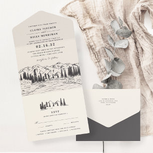 Invitation Tout En Un Fumée Mariage d'esquisse de montagne