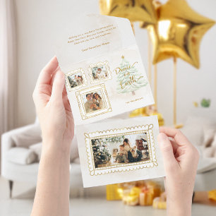 Invitation Tout En Un Fun Gold Doodle Frame Peace on Earth 3-Photo