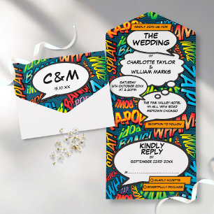 Invitation Tout En Un Fun Modern Comic Book Typrography Wedding 