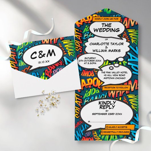 Invitation Tout En Un Fun Modern Comic Book Typrography Wedding 