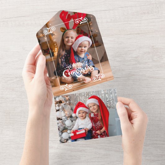 Invitation Tout En Un Fun Tourbillonnant Noël Frontière Joyeux Noël Phot (Déchirure)