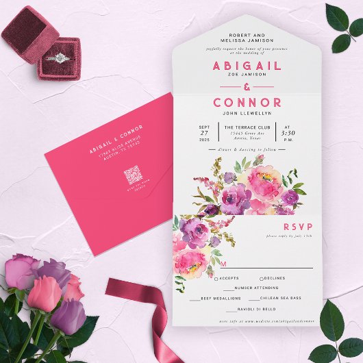 Invitation Tout En Un Fun Vibrant Violet Fuchsia Floral