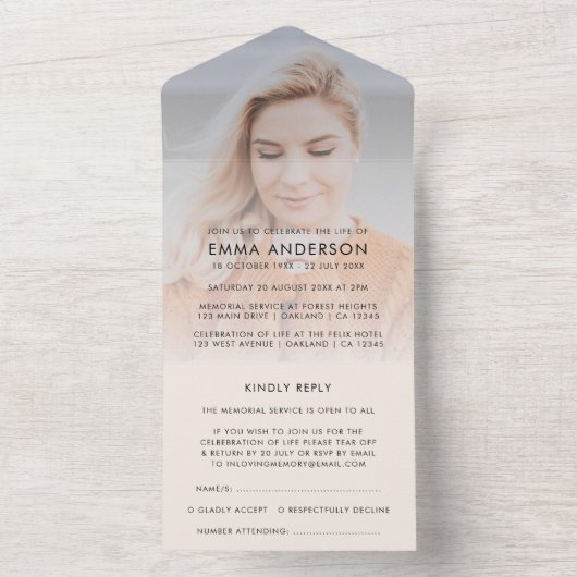 Invitation Tout En Un Funérailles modernes | Célébration élégante de la  (À l'intérieur)