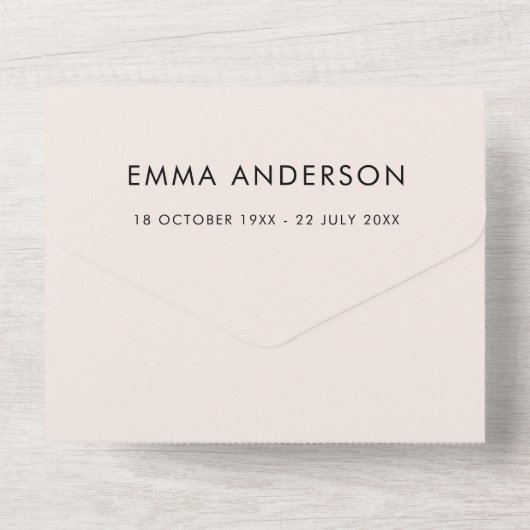 Invitation Tout En Un Funérailles modernes | Célébration élégante de la  (Verso)