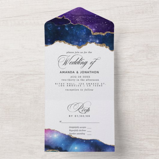 Invitation Tout En Un Galaxy Agate Mariage en pierre (À l'intérieur)
