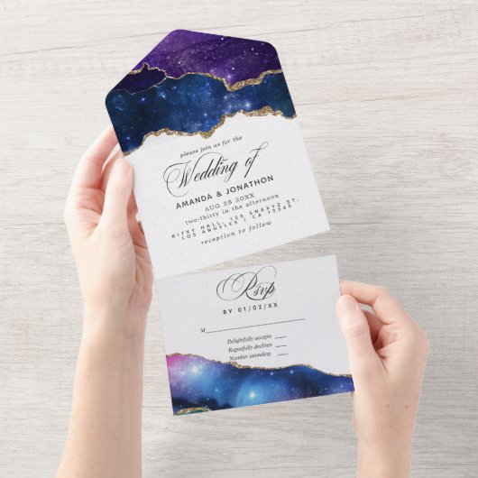 Invitation Tout En Un Galaxy Agate Mariage en pierre (Déchirure)