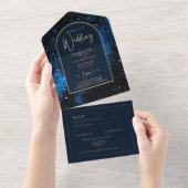 Invitation Tout En Un Galaxy Starry Night Marine Blue Gold Mariage (Déchirure)