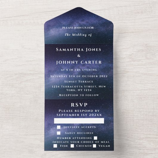 Invitation Tout En Un Galaxy Starry Night Sky Universe Mariage Nebula (À l'intérieur)