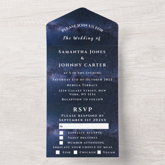 Invitation Tout En Un Galaxy Starry Night Sky Universe Mariage Nebula (À l'intérieur)