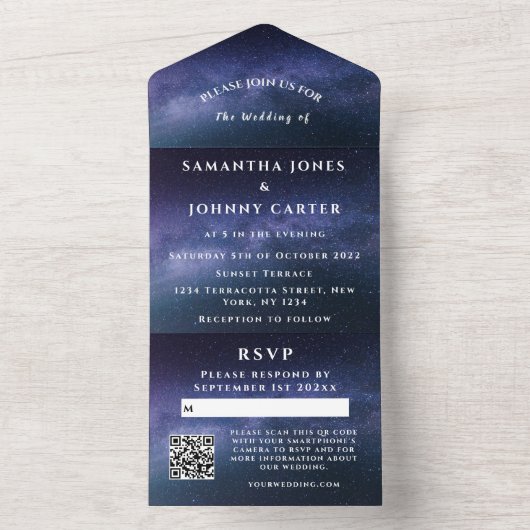 Invitation Tout En Un Galaxy Starry Night Sky Universe Mariage Nebula (À l'intérieur)