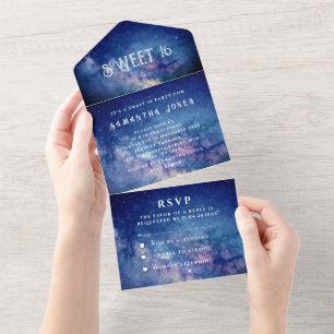 Invitation Tout En Un Galaxy Sweet 16 Jolies Étoiles Starry Night Sky Al