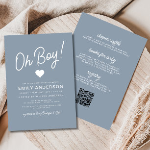 Invitation Tout en un garçon Dusty Baby shower bleu