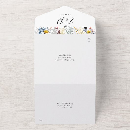 Invitation Tout En Un Garden Floral Elegant Hearts Script Mariage (Dehors)