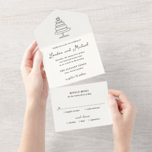 Invitation Tout En Un Gâteau Dessiné à la Main Doodle Mariage Moderne
