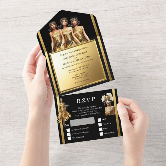 Invitation Tout En Un Gatsby mariage rugissant vingtaine fille flippante (Déchirure)