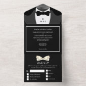 Invitation Tout En Un Gay couple mariage M. et M. black white bow cravat (À l'intérieur)