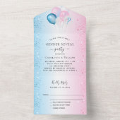 Invitation Tout En Un Genre révéler la partie bleu rose ballons RSVP (À l'intérieur)