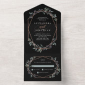 Invitation Tout En Un Geo Black vert | Mariage or Rose (À l'intérieur)