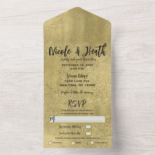 Invitation Tout En Un Glam Mariage Gold Sparkle tout en un (À l'intérieur)