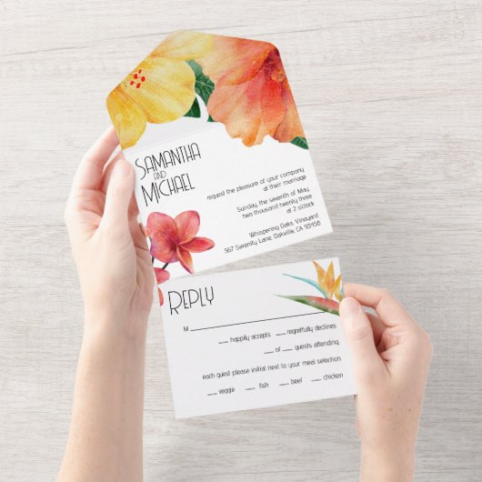 Invitation Tout En Un Glam Modern Tropical Chic Mariage (Déchirure)