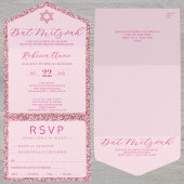 Invitation Tout En Un Glam Pink Classic Élégant Bat mitzvah RSVP
