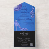 Invitation Tout En Un Glitzy Blue & Black 30th Birthday QR Code (À l'intérieur)