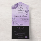 Invitation Tout En Un Glitzy Lilac et Black 30e anniversaire QR Code (À l'intérieur)