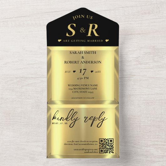 Invitation Tout En Un Gold Bar Mariage élégant (À l'intérieur)