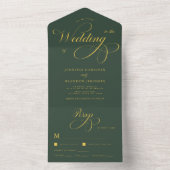 Invitation Tout En Un Gold Chic Calligraphie Green Classy Mariage élégan (À l'intérieur)