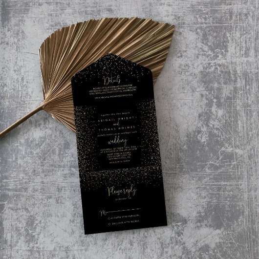 Invitation Tout En Un Gold Confetti Calligraphie Mariage de script