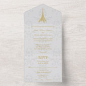 Invitation Tout En Un Gold Eiffel Tower Damask All in One Wedding Invite (À l'intérieur)