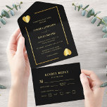 Invitation Tout En Un Gold et Black Heart Frame Vegas Poker Mariage<br><div class="desc">Surprenez vos amis et votre famille avec ces invitations élégantes,  avec cadre or élégant et texte personnalisé de votre choix. Ajoutez facilement vos propres informations en cliquant sur l'option "personnaliser".</div>