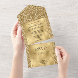 Invitation Tout En Un Gold Glam Glitzy Parties scintillant
