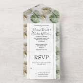 Invitation Tout En Un Gold Green White Feuilles tropicaux (À l'intérieur)